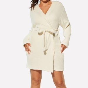Yitty Ivory Pet Me Mini Soft Robe Duster Tie Waist Belt Long Sleeves XS NWT